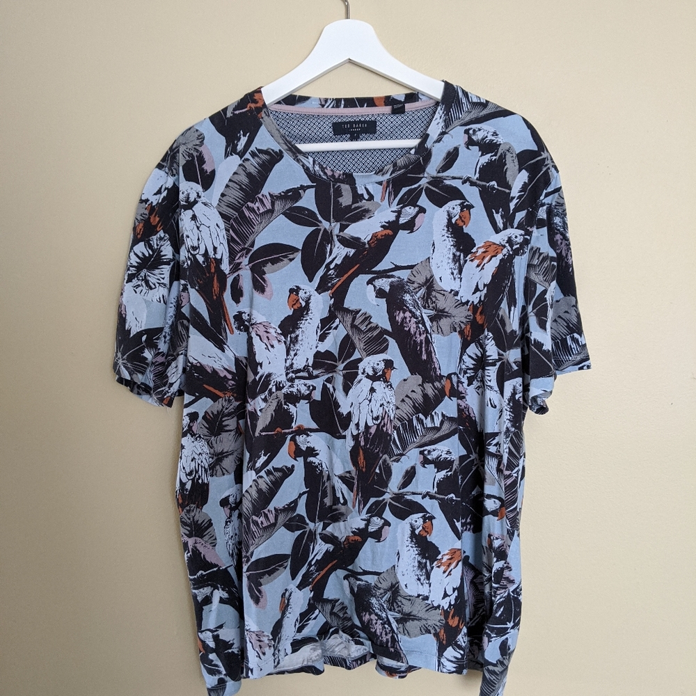 Ted Baker Men's T Shirt blue floral parrot print